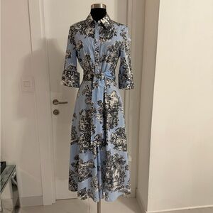 Zara Blue and Black Patterned Midi Dress